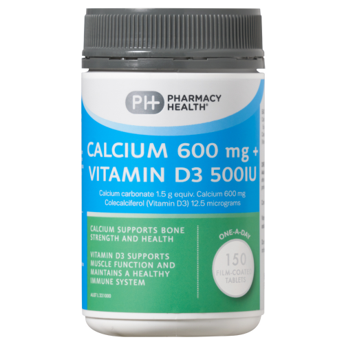 Pharmacy Health – Calcium 600mg + Vitamin D3 500IU 150 Tablets