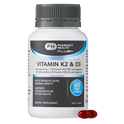 Pharmacy Health Plus+ Vitamin K2 & D3 60 Capsules